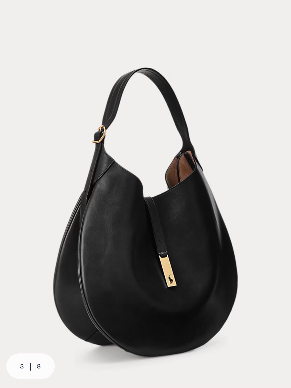 Women’s Polo ID Calfskin Large Shoulder Hobo Bag with Gold Accent - Picture 2 of 9
